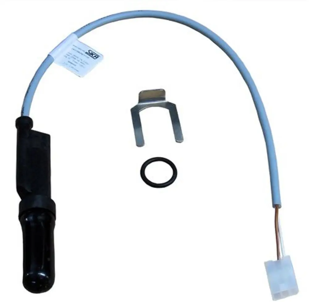 Bosch Wasserschalter mit angeschlossenem Kabel. Zubehörteile wie eine Halterung und ein O-Ring sind ebenfalls sichtbar.